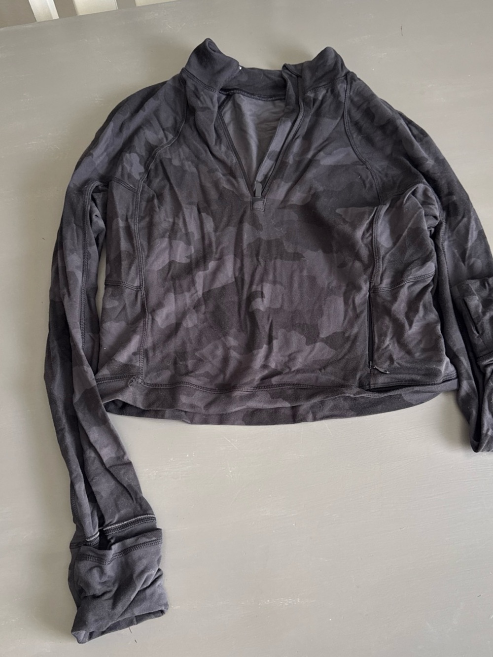 Cropped Black Camo Quarter-Zip Pullover